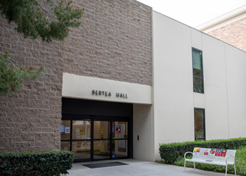 Exterior of the entrance of Bertea Hall.